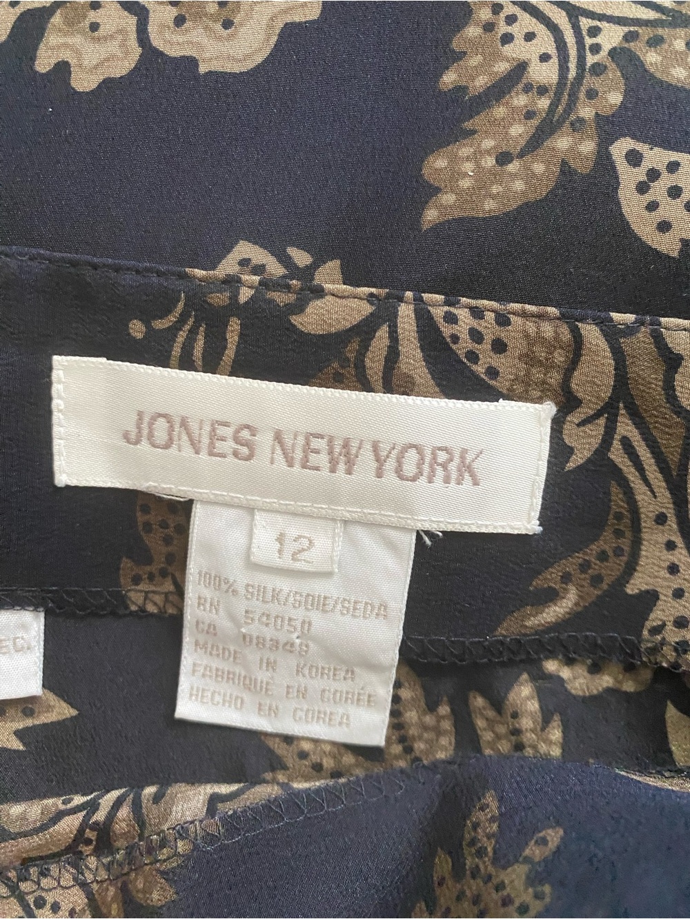 Vintage Jones New York Navy Floral 100% Silk Midi Skirt - Picture 5 of 5